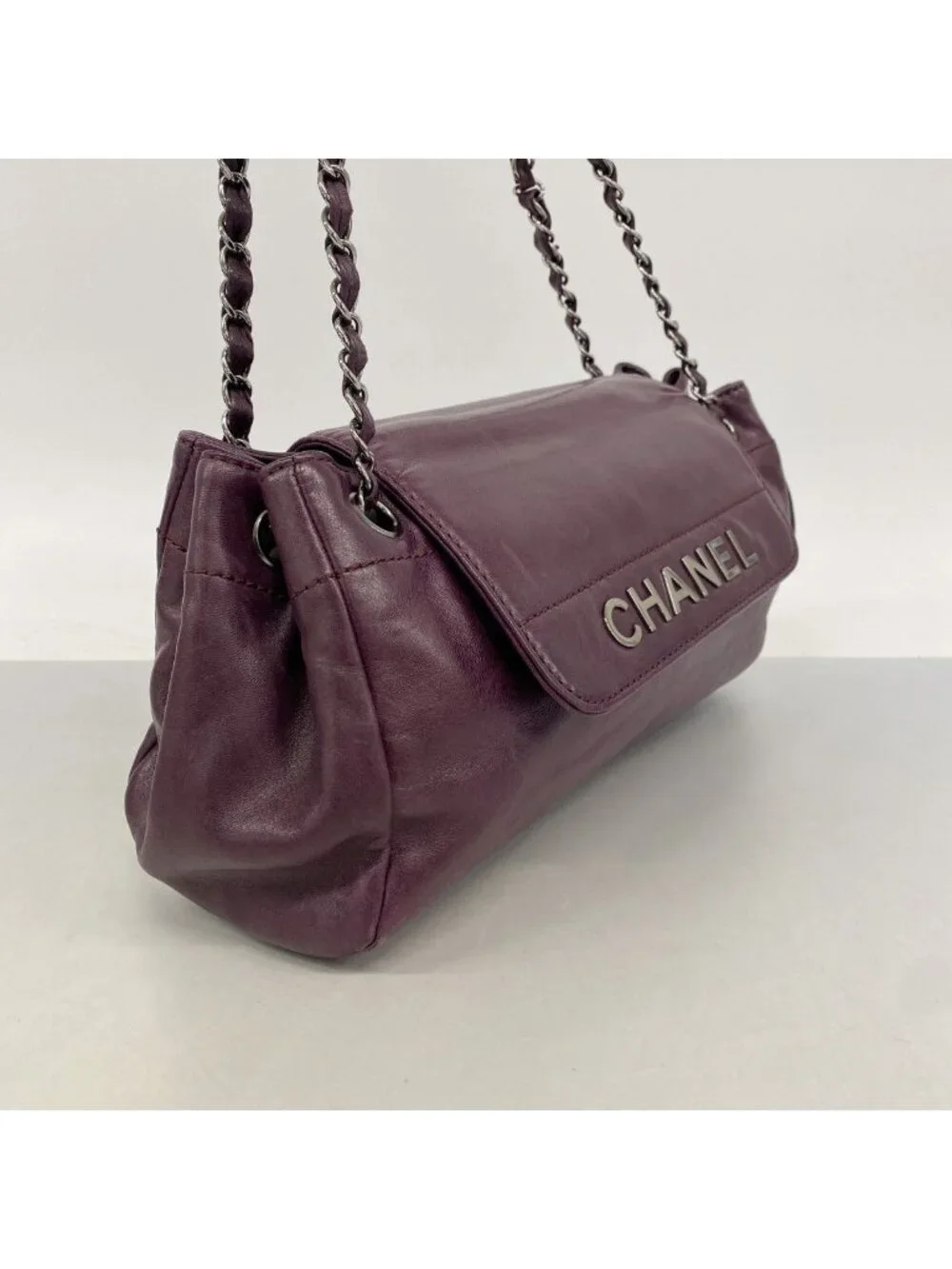 Chanel Shoulder Bag Lambskin Purple Silver